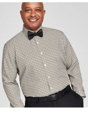 Tayion by Montee Holland Men's green and White Check Dress Shirt 15-15.5